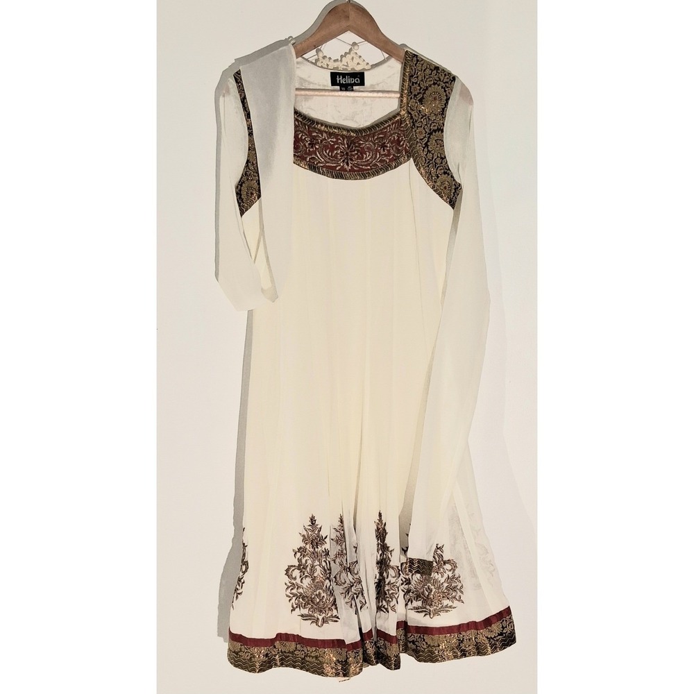 VNTG Bohemian Women's Size 38 Ivory Embroidered  Maxi Dress Prairie Cottagecore - Picture 12 of 14